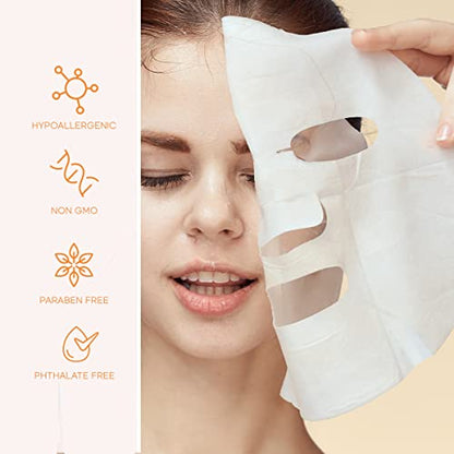 Hyaluronic Acid and Collagen Sheet Face Mask - Boosts Moisture, Skin Firming, Reduces Signs of Aging, Hydrating Sheet Mask - Cruelty Free Korean Skin Care For All Skin Types - 5 Masks