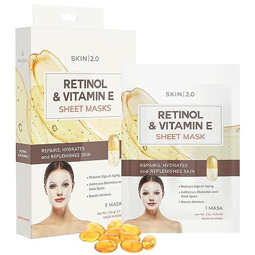 Hyaluronic Acid and Collagen Sheet Face Mask - Boosts Moisture, Skin Firming, Reduces Signs of Aging, Hydrating Sheet Mask - Cruelty Free Korean Skin Care For All Skin Types - 5 Masks