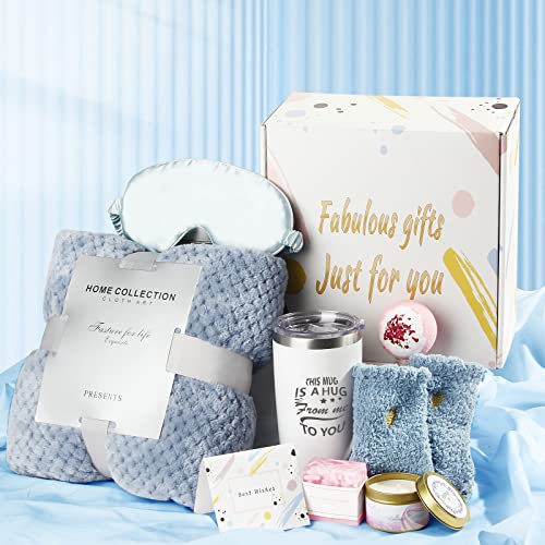 SelfCare Package for Women Relaxing Spa, Birthday Baskets,Get Well Soon Gifts,Warm &amp; Relaxing Sympathy Blanket,Candle,Tumbler,Socks,8-Piece for Best Friend BFF Mom Sister